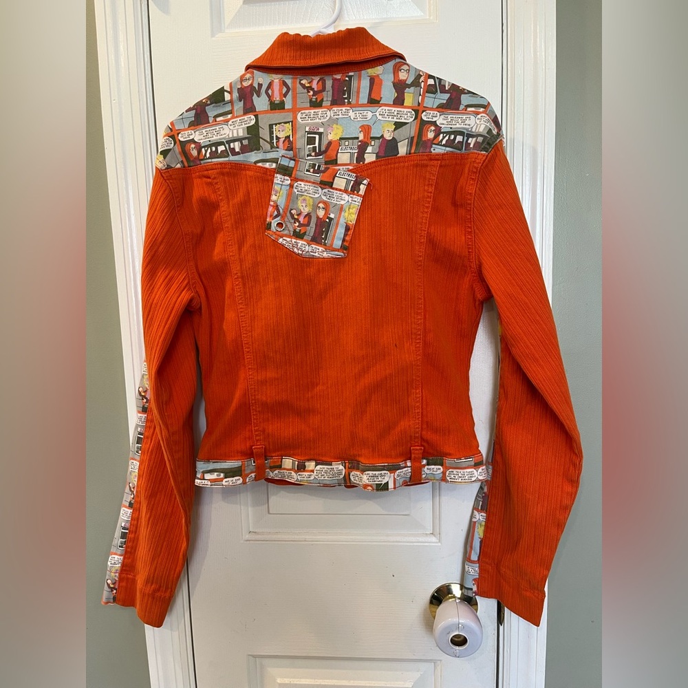 Vintage Johnny Girl 100% cotton Orange Jacket with Graphic Panels (Read) bin7 - Picture 7 of 8